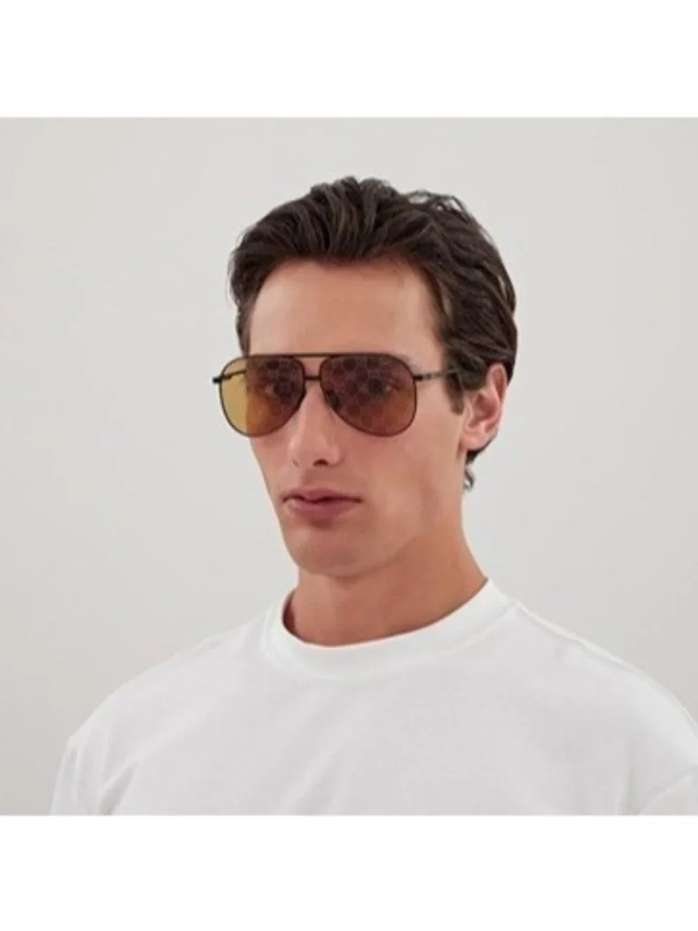 Gucci GG1677S 003 Sunglasses Ruthenium Aviator Frame, Brown Lenses